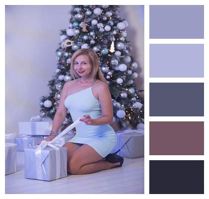 Woman Gifts Christmas Tree Image
